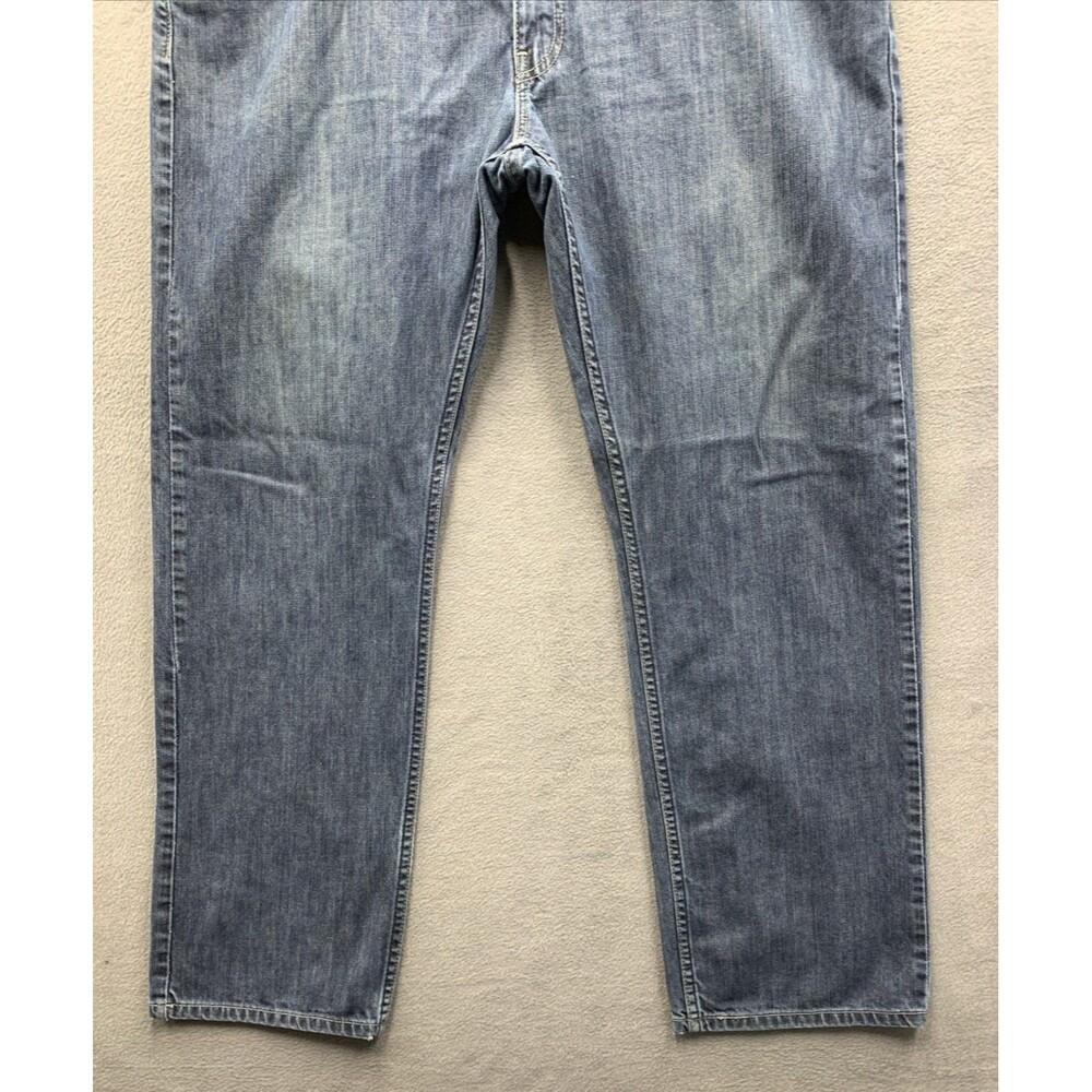 Levi's 514 Denim Jeans Blue Distressed Slim Straight Zip Pockets Size 42X32 Vtg - Picture 8 of 16